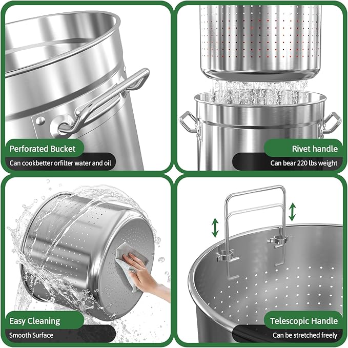 53-Quart Stainless Steel Seafood Boil Pot with Lid,Crab, Lobster, Shrimp Boil Stock with Strainer, Turkey Fryer Pot, Stock Boiler Deep,Fried Cooker for Commercial Outdoors