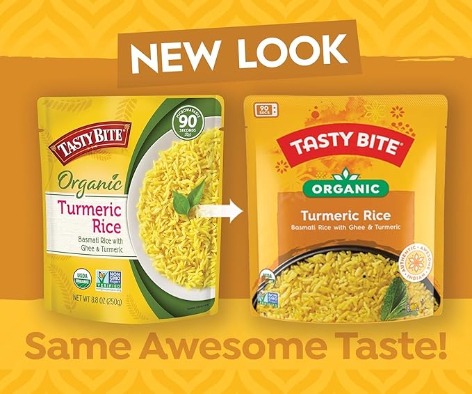 Tasty Bite Organic Turmeric Rice, 8.8 Ounce, Pack of 6, Ready to Eat, Microwavable, Vegetarian, Gluten-Free