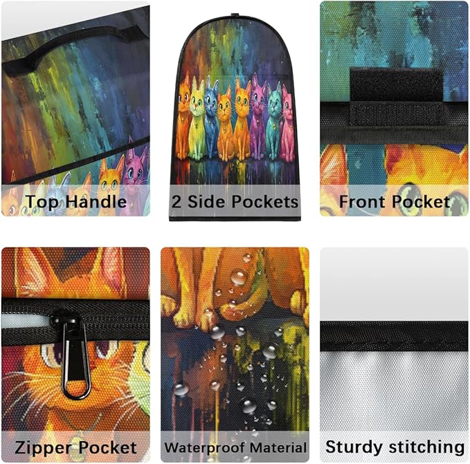 Kitchen Aid Mixer Cover Cat Color Oil Painting Stand Mixer Cover Compatible with 6-8 Quarts Stand Mixers, Dust Covers with Zipper Pocket Foldable Washable Kitchen Aid Organizer Bag
