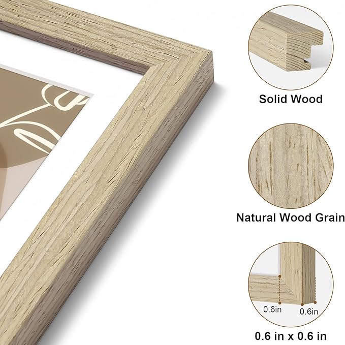 Vittanly 4x6 Picture Frame, Solid Wood Frame with Plexiglass, Includes 3.5x5 Mat, Wall Hanging or Tabletop for Photos, Home Decor, Light OAK, 1 Pack