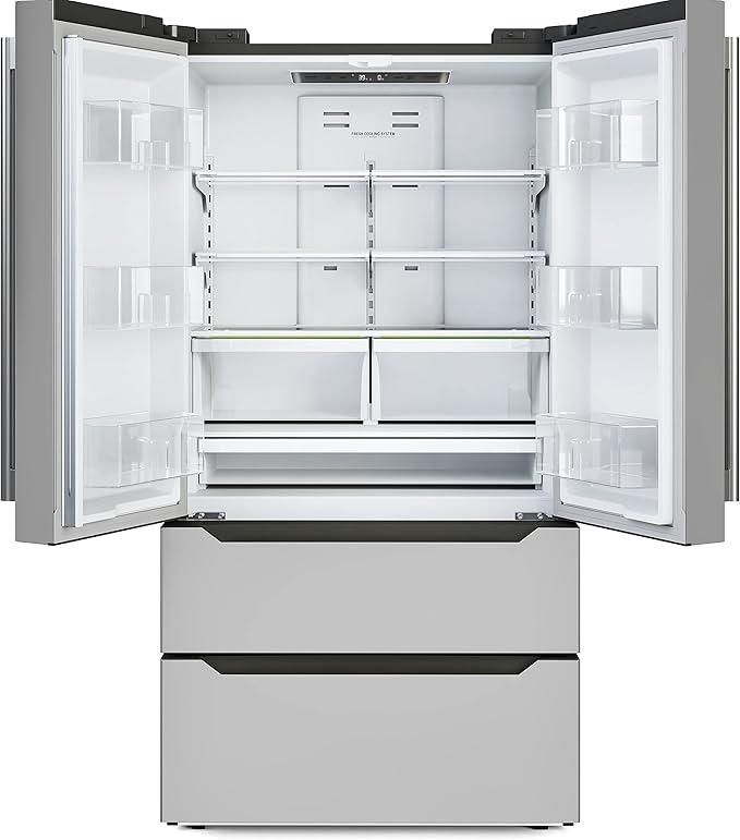 KoolMore Counter Depth French Door Refrigerator with Ice Maker, 4 Door Stainless-Steel Fridge - 22.5 Cu.Ft