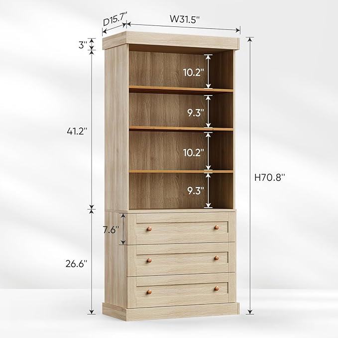 Vyre 71" Tall Farmhouse Kitchen Pantry, Set of 2 Large Storage Cabinets with 3 Drawers & Adjustable Shelves, Versatile Wood Hutch for Living Room & Dining Room, Brown
