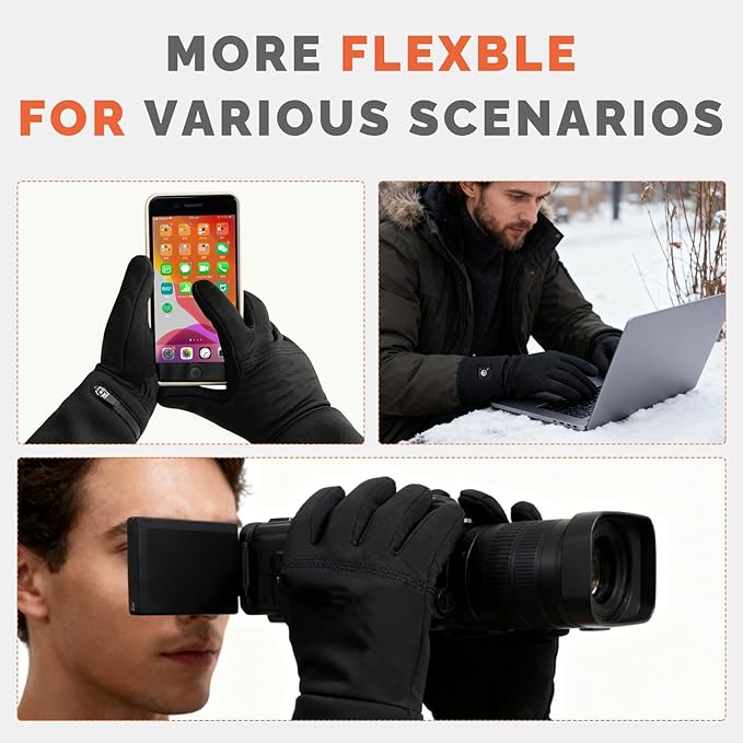 Heated Gloves for Adults - Rechargeable Battery, 3 Heat Settings, Water Resistant Touchscreen Compatible for Women Men Winter Sports, Motorcycling, Hunting Outdoor Activities
