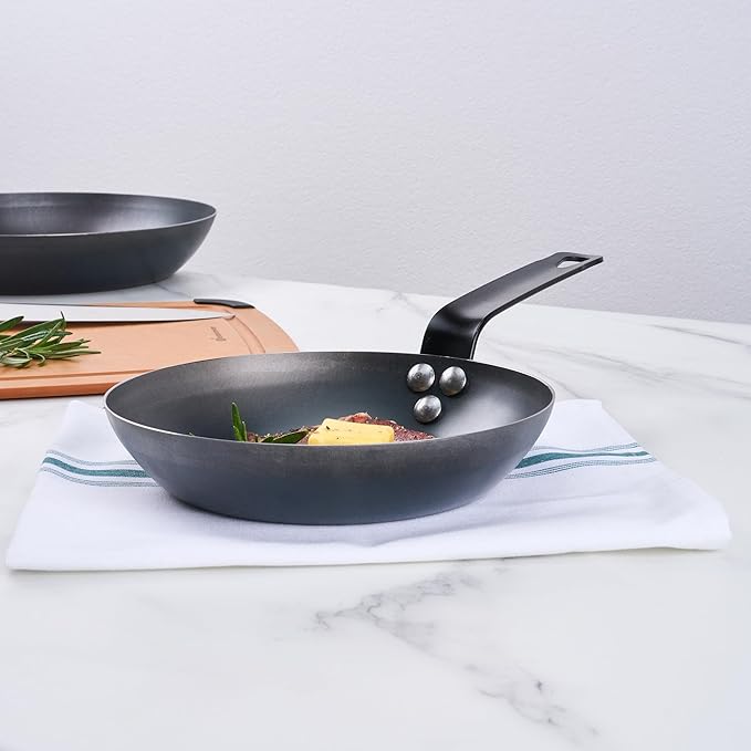 Restaurantware-Met Lux 8 Inch Fry Pan, 1 Lightweight Frying Pan - Induction-Ready, Triple-Riveted, Black Carbon Steel Cooking Skillet, Durable, For Searing, Sauteing, And Browning Food
