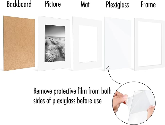 Americanflat 8x10 Picture Frame with Polished Plexiglass - Set of 5 - Use as 5x7 Frame with Mat or Display 8x10 Photo Without Mat - Galleria Collection - Picture Frames for Tabletop and Wall - White