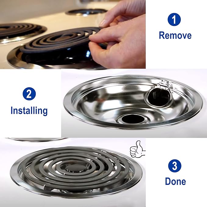 4 Pack (2) 6" & (2) 8" Electric Stove Burner Covers, Replacement Chrome Drip Pans for Whirlpool W10278125 W10196405 W10196406