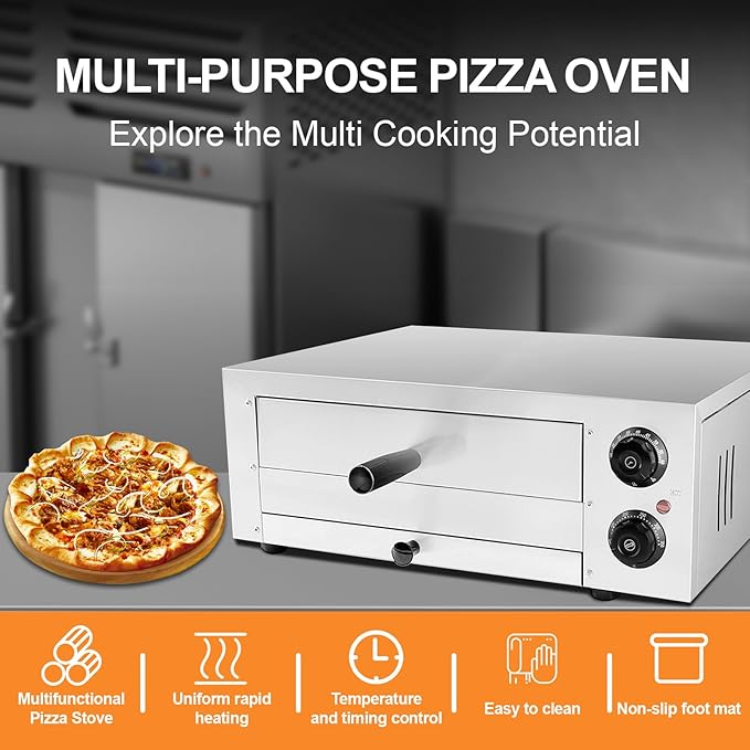 14" Electric Pizza Oven,Stainless Steel Countertop Pizza Oven with temperature and Timer for Kitchen Commercial Use