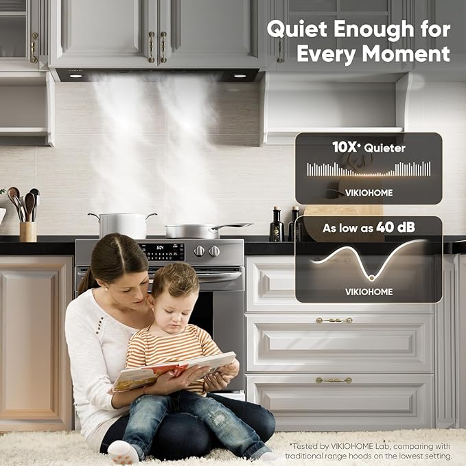 Range Hood Insert 30 Inch, Ducted/Ductless Convertible, 980 CFM Built-in Kitchen Vent Hood,Stainless Steel Range Hood with Gesture & Touch Control, Black Hoods for Over Kitchen Stove