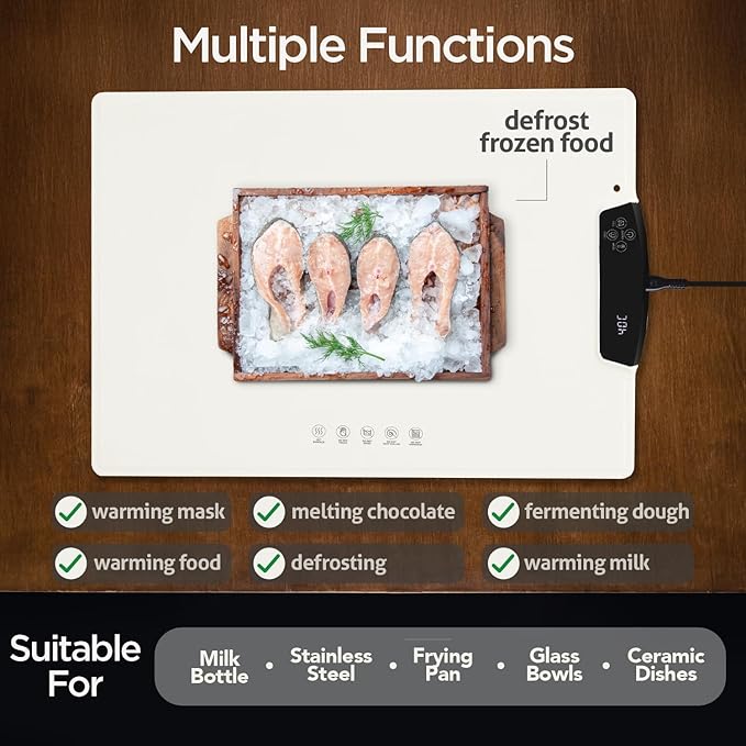 Food Warming Mat - 9 Temp Settings, Rapid Full Surface Heating, Child-Lock, 2-12H Timer, Auto Off, Dual Display - Perfect for Parties, Buffets, Everyday Use - Eco-Friendly Tray (Cream)