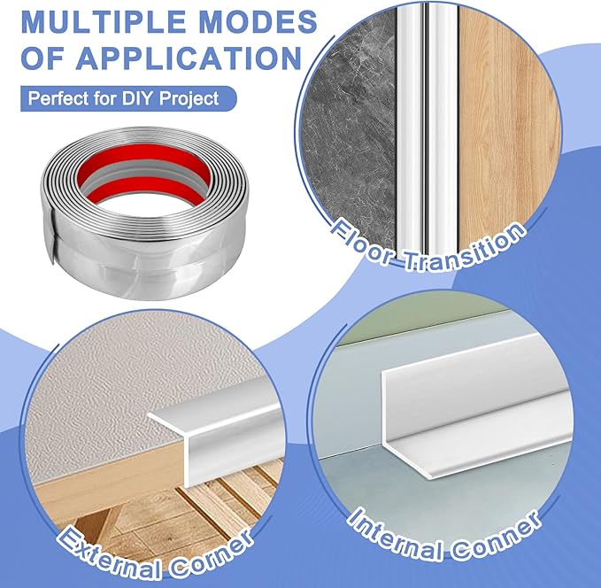 Wall Corner Protector Moulding Trim Peel and Stick Wall Corner Guards Trim Flexible Self Adhesive Edge Protector Moulding, 0.8 in x 10 Ft, Silver