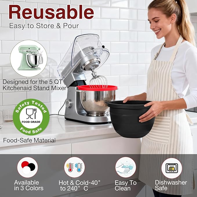 Silicone Bowl Liners for Kitchen,Silicone Liners Mixer for 5 Qt Tilt-Head KitchenAid Mixers,Mixer Bowl Accessories and Attachments with Lids,White