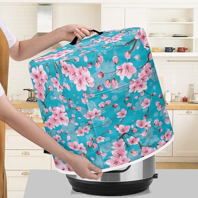 Dust Cover for 3 Quart Air Fryer and Electric Pressure Cooker with Pocket, Dust-Proof Cover for Electric Appliance, Small Appliance Covers Accessories Cherry Blossom