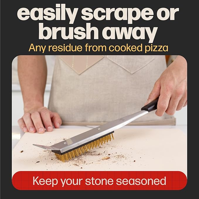 Hans Grill 2-in-1 Pizza Oven Brush & Scraper | Dual-Purpose Pizza Stone Brush Scraper with Stainless Steel Head | Outdoor Oven Cleaning Accessories, Stone Cleaner, Essential Cooking Tools.