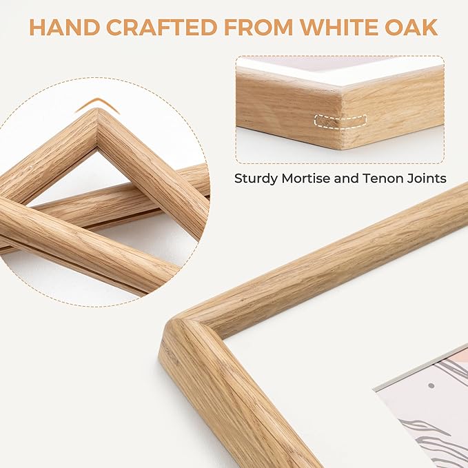 Axeman 4x6 Oak Frame Set of 3 - Rounded Corner 4 x 6 Picture Frame Matted to 3.5x5 - USA-Sourced Oak Wood 4x6 Photo Frame with Tempered Glass for Tabletop or Wall Mount Display