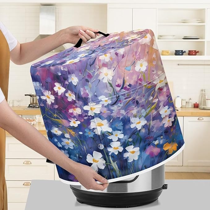 Daisy Print Pressure Cooker Cover for Women Insulated Rice Cooker Cover with Easy to Clean Lining Stain Resistant Dust Cover with Pockets for Instant Pot 3 Quart Appliance Cover
