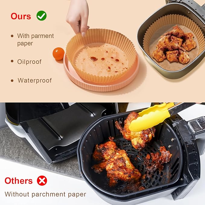 Air Fryer Liners Disposable, 100PCS Non-stick Disposable Airfryer Liners, 8 Inch Unbleached Parchment Paper, Round Airfryer Paper Liners for 5-8QT Air Fryer, Baking, Roasting Microwave