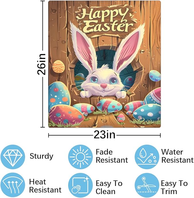 Cute Easter Bunny Egg Wood Cave Dishwasher Magnet Cover, Reusable Refrigerator Panel Stickers Microwave Front Door Covers Magnets for Kitchen Home Appliances Holiday Party Decorations 23 X 26 in
