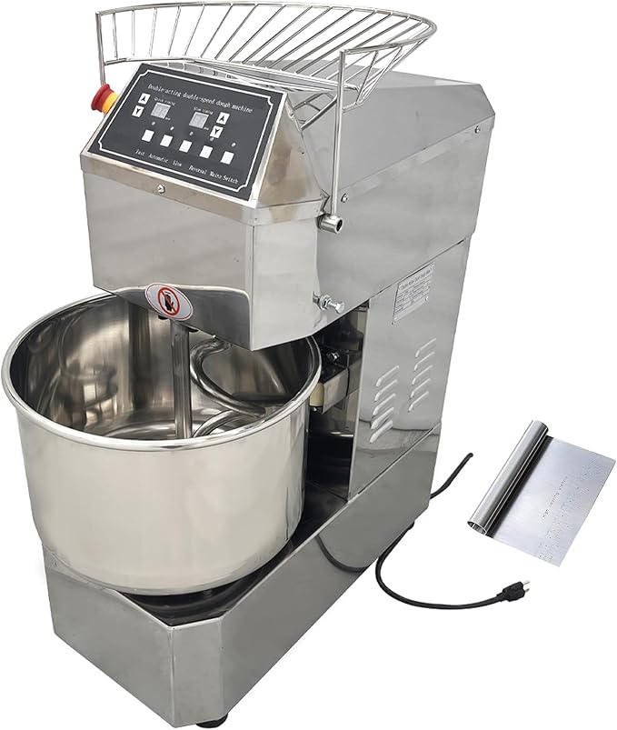 TECHTONGDA Commercial Electric Dough Mixer Mixing Machine, 20L Stainless Steel Spiral Stand Flour Mixer, Double Action Double Speed Dough Kneading Machine with Speed Time Control for Bakery Pizzeria