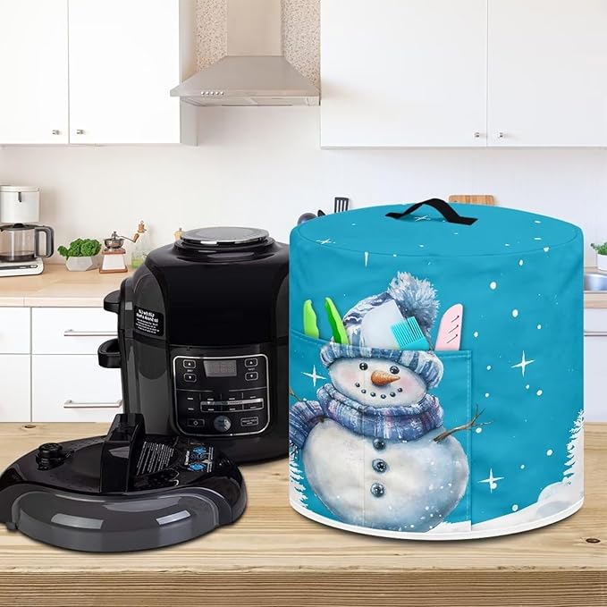 Blue Snowman Dust Cover Instant Pot and Extra Accessories Dust Proof Easy to Clean Pressure Cooker Cover Electric Appliance Cover Air Fryer Accessories with Storage Pocket Size S