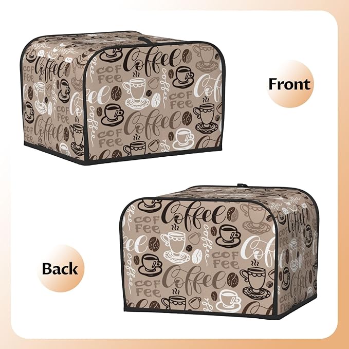 Brown Coffee Pattern 4 Slice Toaster Cover, Waterproof Toaster Dust Cover Bread Maker Protective Cover For Small Kitchen Appliance Dining Room Table Home Decor Gifts