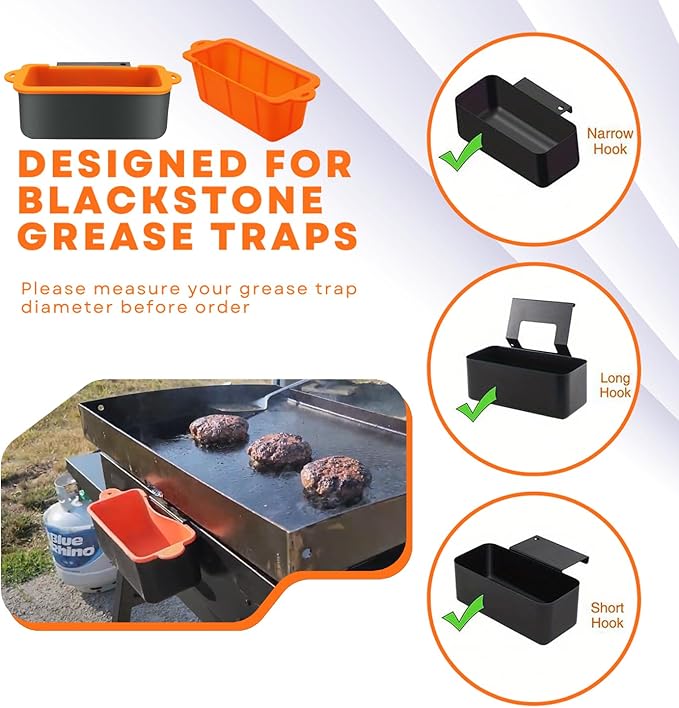 Silicone Grease Cup Liners & Spatula Mat For 36 28 22 17 Inch Blackstone Griddle Grease Catcher Grill Grease Tray Blackstone Accessories, Reusable Grill Drip Pans, Orange