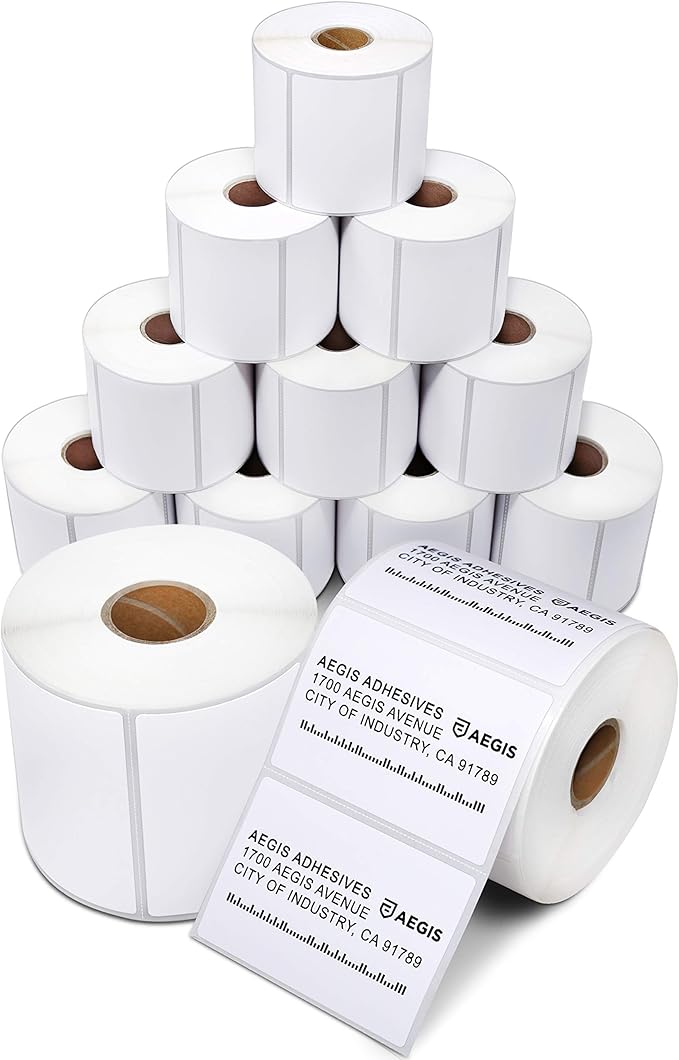 Aegis Adhesives - 3" X 2" Direct Thermal Labels (12 Rolls, 700 Labels/Roll) for Shipping and Postage - Perforated, Compatible with Rollo, Zebra, and Other Desktop Label Printers