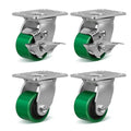 3 Inch Caster Wheels, Heavy Duty Caster with Strong Load-Bearing, Polyurethane Wheel on Steel Hub, Supports 800 lbs Each(2 Brake & 2 Swivel)
