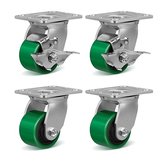 3 Inch Caster Wheels, Heavy Duty Caster with Strong Load-Bearing, Polyurethane Wheel on Steel Hub, Supports 800 lbs Each(2 Brake & 2 Swivel)