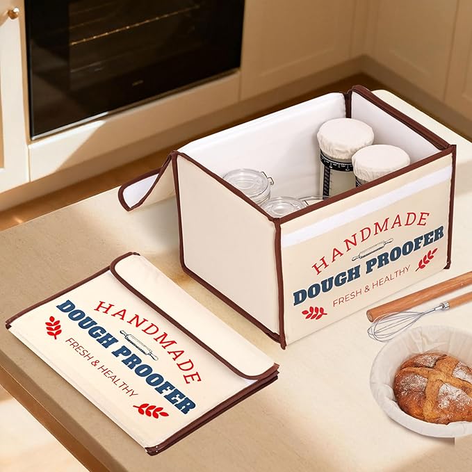 Bread Proofing Box with Heater, 50-130℉ Constant Temp Dough Proofer, 3-Sided Heating & 24H Timer, Foldable Fermentation Box for Sourdough Starter, Pizza Dough, Yogurt