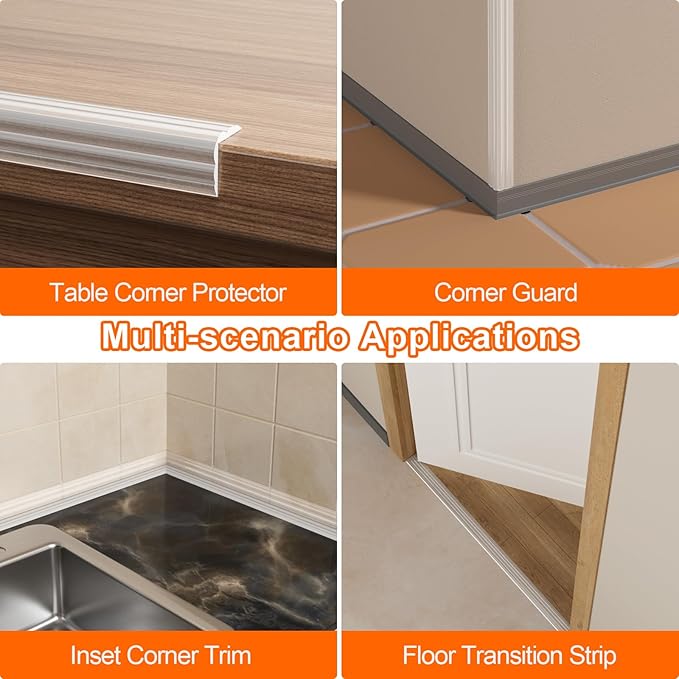 Wall Corner Protector & Edge Guard，Peel and Stick Wall Trim Moulding Inside & Outside Corner Molding Trim Caulk Strip, Self Adhesive Trim for Wall Edge,Ceiling,Countertop, 2.36” W x20’ L，Clear