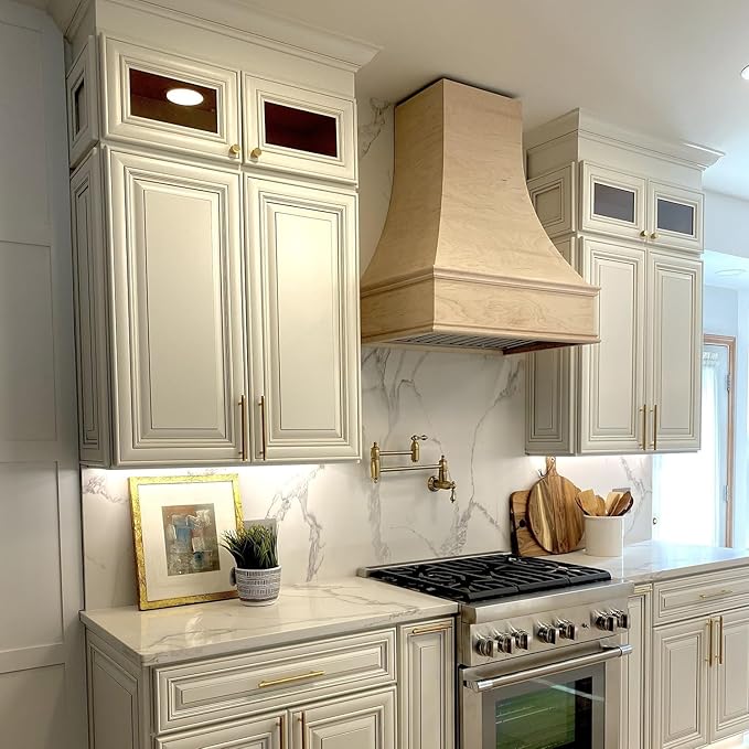 Curved Range Hood (37.5" W x 48" H) – Handcrafted in the USA – Premium Cabinet-Grade Plywood & White Maple Veneer – Seamless Fit with TradeWinds Ventilation Units – High-End Kitchen Focal Point