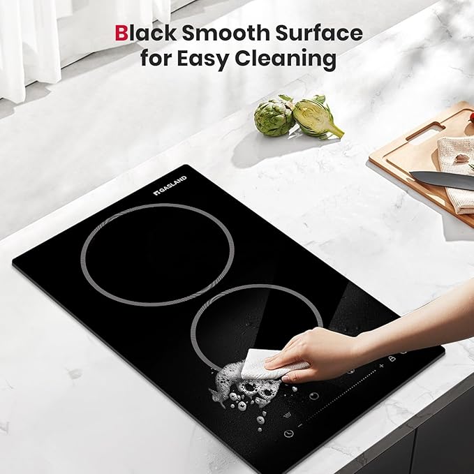 GASLAND 12 Inch Electric Cooktop 2 Burner ETL Certified, 3000W Built-in Electric Radiant Glass Stove Top with 16 Power Levels, 240V Ceramic Hob, Keep Warm, Slide Touch Control & Timer