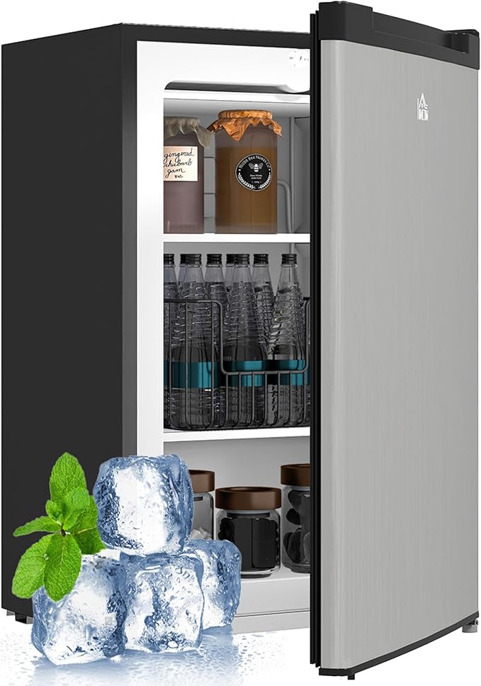 HOMCOM Mini Freezer Countertop, 3 Cu.Ft Compact Upright Freezer with Removable Shelves, Reversible Door for Home, Dorm, Apartment and Office, Silver
