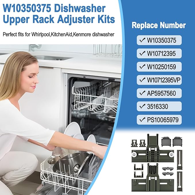 (12 Packs) Upgraded W10350375 Dishwasher Upper Rack Parts&W10320664/5 Dishwasher Adjuster Housing for Whirlpool Dishwasher Parts WDT730PAHZ0,For Kenmore Whirlpool Dishwasher WDT750SAHZ0 WDTA50SAHZ0