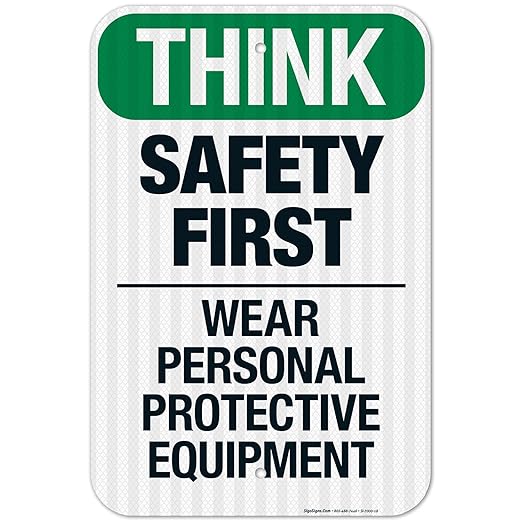 Think Safety First Wear Personal Protective Equipment Sign, 12x18 Inches, 3M EGP Reflective .063 Aluminum, Fade Resistant, Made in USA