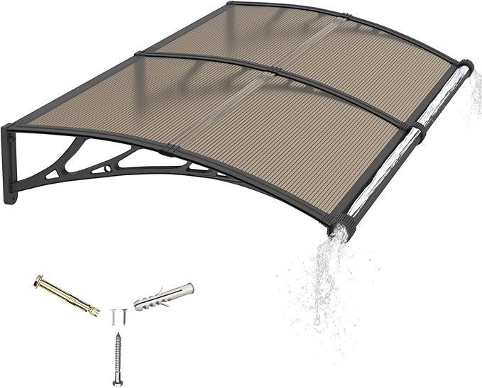 Awning for Door Entrance with Drainage Sink,40x60 Inch Awnings for Doors,Window Canopy Exterior with Plastic Steel Bracket,Polycarbonate Cover,UV,Rain,Snow Protection for House,Porch,Patio,Deck