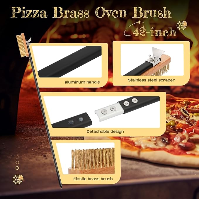 5-Piece Pizza Oven Kit, 9 Inch Turning Peel & 12 Inch Perforated Pizza Peel with 40 Inch Aluminum Handle, Pizza Oven Brush, Ash Rake, Pizza Fork for Home & Commercial Use
