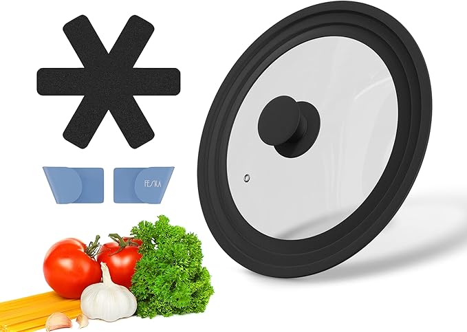 Universal Pot Lid (Ø 9.5 | 10 | 11″) incl. 2x Lid Holder & Felt Protector - Pot Cover, Pan, Frying Pan, Cast Iron Lid & Crock Pot