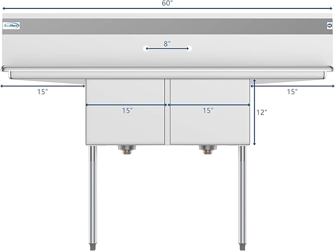 KoolMore 2 Compartment Stainless Steel NSF Commercial Kitchen Prep & Utility Sink with 2 Drainboards - Bowl Size 15" x 15" x 12", Silver,SB151512-15B3