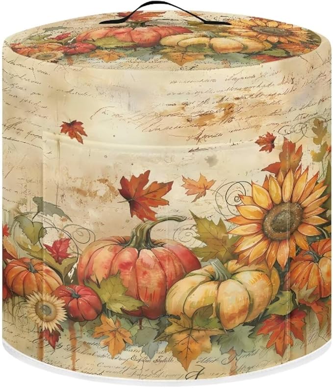 Thanksgiving Day Decor Waterproof Dust Protecitve Pressure Cooker Cover for 8 Quart, Kitchen Appliance Air Fryer Rice Cooker Cover Fall Maple Leaf Pumpkin Print