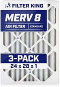 Filter King 24x28x1 Air Filter | 3-PACK | MERV 8 HVAC Pleated A/C Furnace Filters | MADE IN USA | Actual Size: 23.5 x 27.5 x .75"