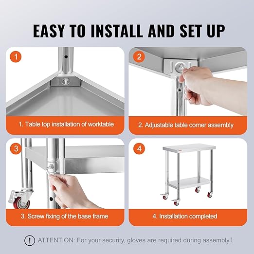 Mophorn 30x18x34 Inch Stainless Steel Work Table 3-Stage Adjustable Shelf with 4 Wheels Heavy Duty Commercial Food Prep Worktable with Brake for Kitchen Prep Work