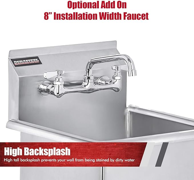DuraSteel 304 Stainless Steel Utility Sink - 15 Inch Freestanding Prep Sink with Faucet - Dual CEC & NSF Certified Wash Station for Kitchen, Laundry, Garage & Restaurant