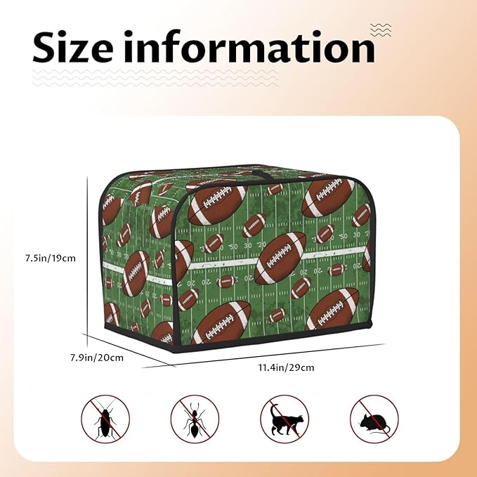 2 Slice Toaster Cover Retro American Football Field, Kitchen Appliance Dust & Fingerprint Protector, Machine Washable with Pocket