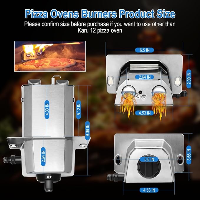 Pizza Oven Accessories, Gas Burner Rttachment for Karu 12 and Karu 12G Outdoors Pizza Oven Propane Burner,Includes 5FT Propane Hose with Gas Regulator, Pizza Oven Propane Conversion Kit.