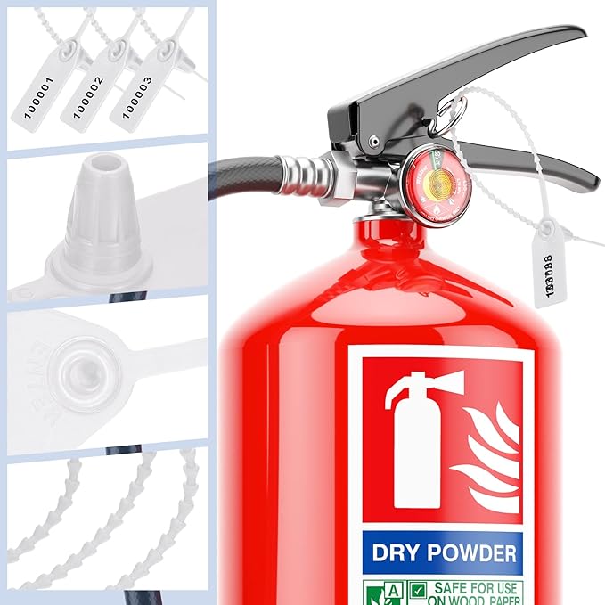 1000 Pcs Plastic Tamper Seals Fire Extinguisher Tags Security Tags Seals Safety Numbered Zip Ties Labels Safety Disposable Self Locking Signage 250 mm Length (White)