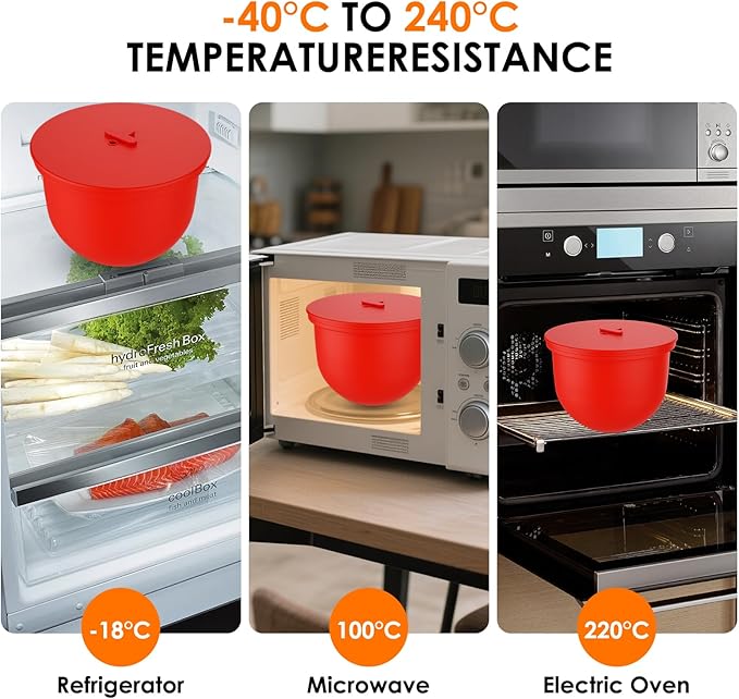Omoiyari Premium Morandi Colors 3-Pack Silicone Bowl Liners with Lids for KitchenAid 6-Qt Bowl-Lift (Only), 2mm Extra-Thick Silicone, Odour-Free,Air Valves for Dough Proofing,Dishwasher Safe, BPA Free