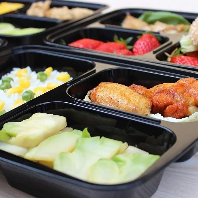 Enther Meal Prep Container 20 Pack 3 Compartments with Lids Food Storage Bento Box BPA Free/Reusable/Stackable Lunch Planning, Microwave/Freezer/Dishwasher Safe, Portion Control 36oz