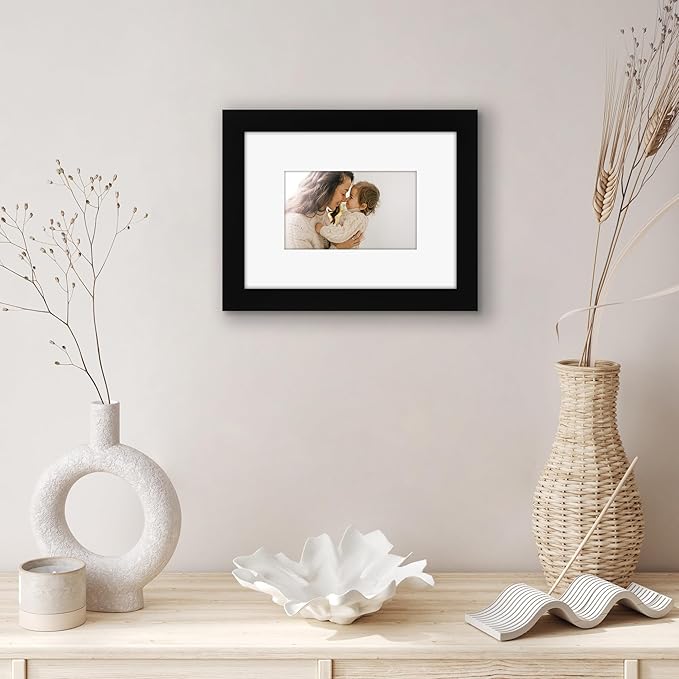 Americanflat 6x8 Picture Frame with Shatter-Resistant Glass - Use as 3x5 Frame with Mat or Display 6x8 Photo Without Mat - Signature Collection - Picture Frames for Tabletop and Wall Display - Black