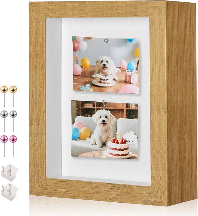 5x7 Mini Shadow Box Display Case Picture Frame with Soft Linen Back,Small Wood Color Shadow Box 5x7 for Flowers Medal Display Case Jersey pet Graduation Memorabilia Baby Ltems Crafts Photos